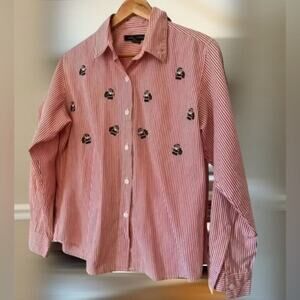 Impressions Red White Striped Christmas Santa Claus Button Down Shirt Size 10‎